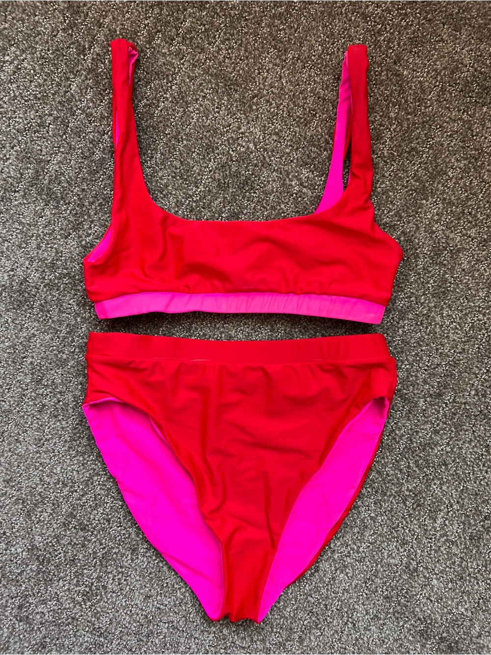 Two-Tone Red & Hot Pink Reversible Bikini Set